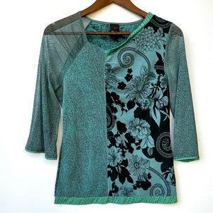 Anac Multi-Pattern Mesh 3/4 Sleeve Top L (Runs Small)